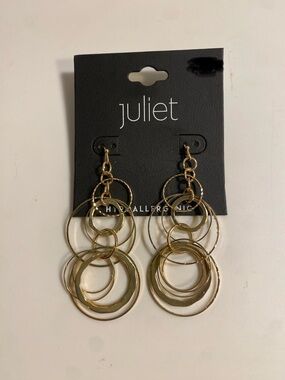 NWT Juliet Gold Interlocking Circle Dangle Earrings Hypoallergenic Multi Tier